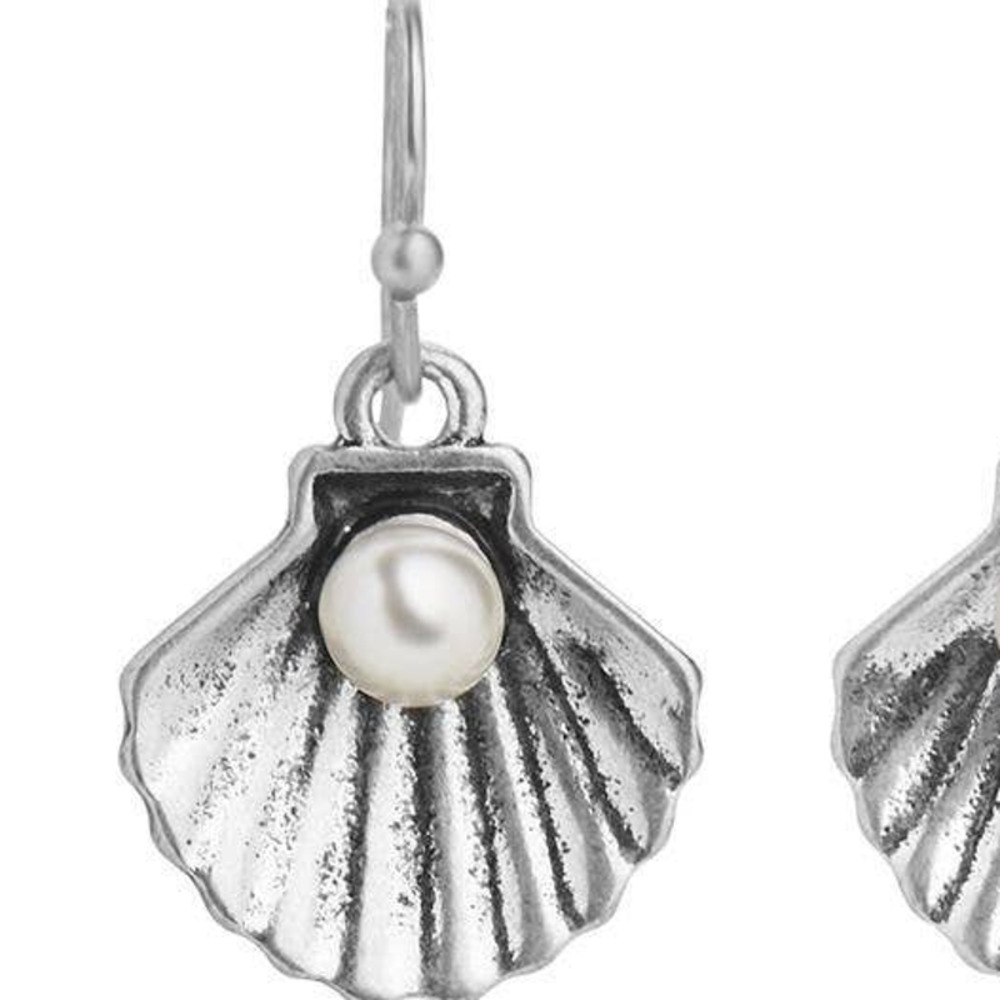 Shell Pearl Dangle Earrings - Silverfd - Picture 2 of 2